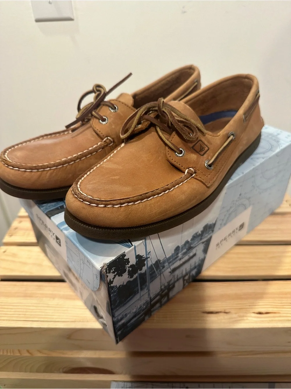 Sperry Men's A/O Sahara Sand/Tan Leather Moccasin Boat Shoes size 10